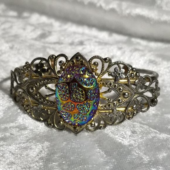 Aurora borealis look cuff filigree bracelet  1.1748 - Picture 2 of 10